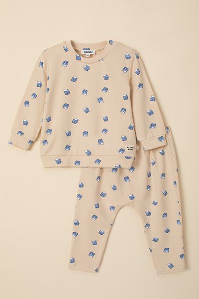 Woody Cotton Baby Pajamas-bpc - 996-printed Ecru