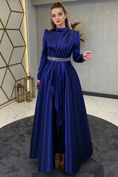 Esilanur Rochie de seara Hijab Saks - Curea Suna Stone Detaliata