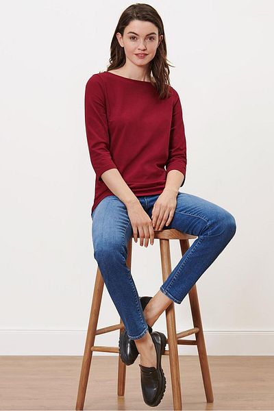 Tchibo Women Slim Fit Plain Long Sleeves Top, Maroon
