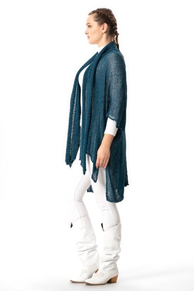 Eliş Şile Bezi Петрольний колір Seval Ажурний напіврукавний трикотажний кардиган - Осінь та зима