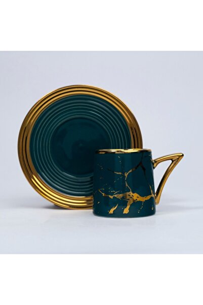 Popilero Yaldız Mermer Desenli Yeşil Kahve Fincanı