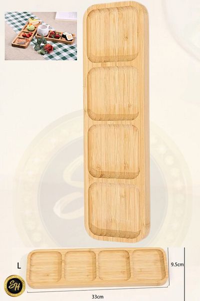 Snow Homs 4 Compartment Bamboo Presentation Plate - Breakfast, Snack Bowl, Presentation Bowl, Rectangular - 33 X 9.5 cm