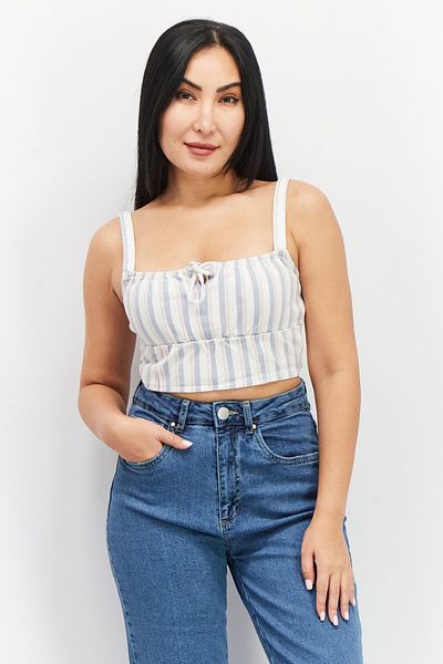 Missguided Women Tie Neck Sleeveless Stripped Crop Top, Off White