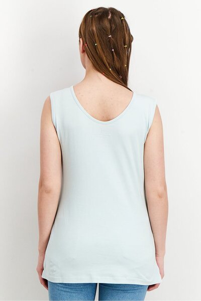 Harmont & Blaine Sport Women Scoop Neck Sleeveless Sequins Tank Top, Light Blue