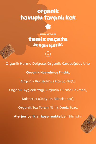 Humm Organic Organik Glutensiz Vegan Havuçlu ve Tarçınlı Kek Atıştırmalık Paketi - 6 adet