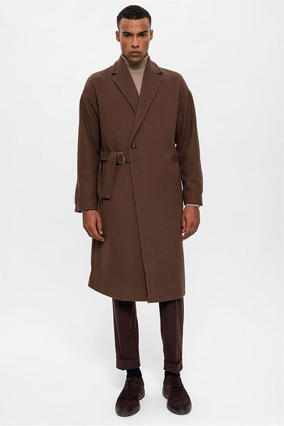 Antioch Brown Belted Oversize Men's Coat
