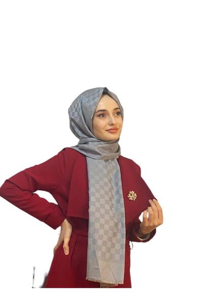 ipekevi Blend Şal - Ipek Pamuk Karışımlı Tek Renk Dama Desenli Şal 6683 Koyu Gri