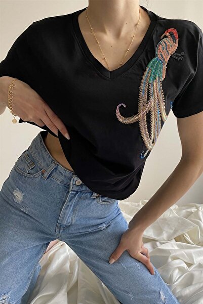 İstangül Butik Тениска с дизайн на тропически папагал