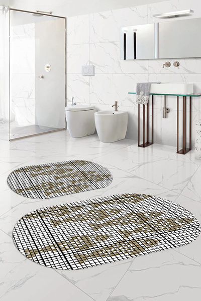 Napoli Home Set de scaune pentru toaletă cu covoraș de baie oval, lavabil, an...