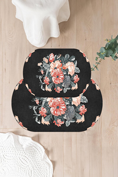 Napoli Home Set de scaune pentru toaletă cu covoraș de baie oval, lavabil, im...