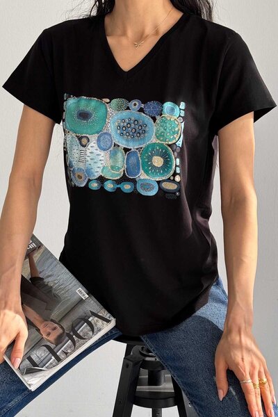 İstangül Butik تي شيرت بتصميم صدف مطرز بالترتر