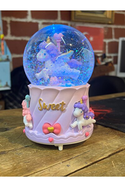 nesever store Mega Boy Kar Küresi Unicorn Full Otomatik Kar Püskürtmeli Işıkl...