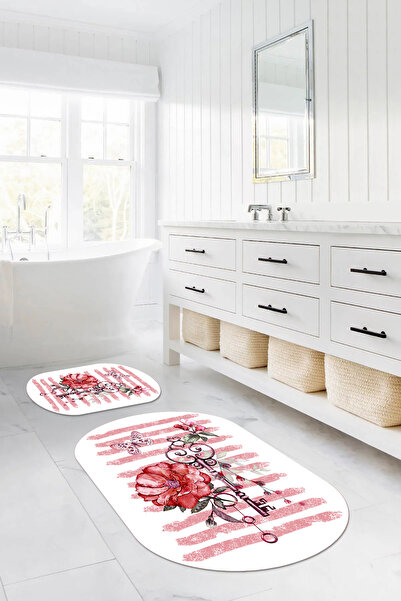 Napoli Home Set de toaletă pentru covoraș de baie oval, imprimat digital, lav...