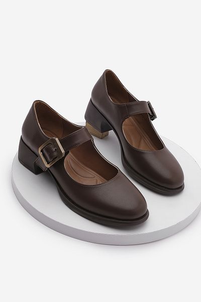 Marjin Meniz Brown – Damen-Loafer mit Schnalle und dickem Absatz