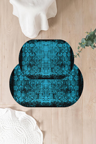 Napoli Home Set de scaune pentru toaletă cu covoraș de baie oval, model clasic, lavabil digital, anti-alunecare