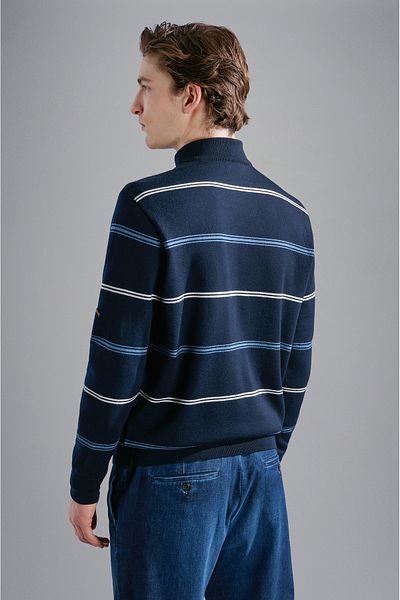 PAUL&SHARK Men's Long Sleeve Striped Zippered Blue Sweater 14311109 -155