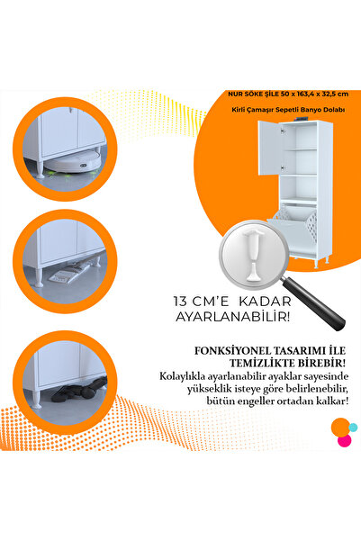 Modilayn Mutfak Dolabı Kirli Çamaşır Dolabı Düşer Kapaklı Sepetli Banyo Dolabı