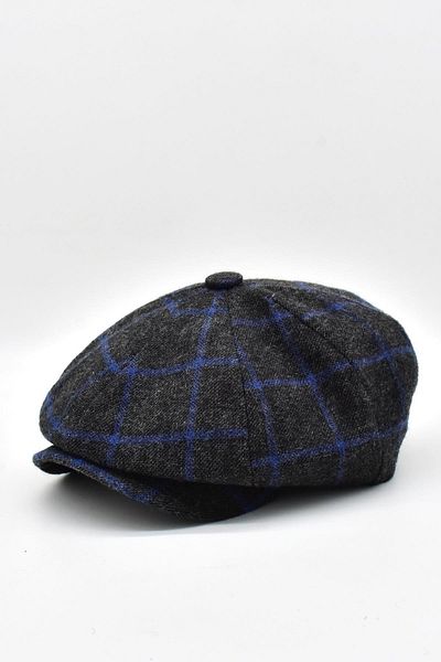 Külah Men's Blue Striped Smoked Cap Winter British Style Hat