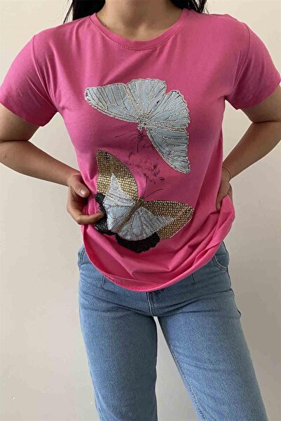 İstangül Butik Μπλουζάκι με δύο πεταλούδες με λαιμόκοψη