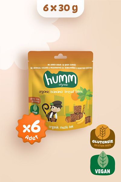 Humm Organic 6 Pieces Organic Gluten-Free Vegan Banana Cake - Snack Package
