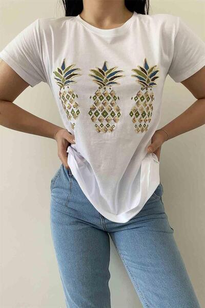 İstangül Butik Tricou cu decolteu rotund cu ananas strălucitor