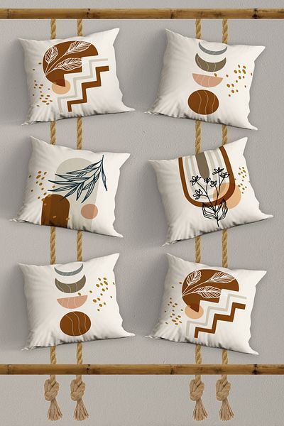 Belle Benoit Σετ 6 τεμαχίων Bohemian Beige σχέδιο διπλής όψης, διακοσμητικό, κάλυμμα μαξιλαριού καναπέ, κάλυμμα μαξιλαριού ριχτάρι