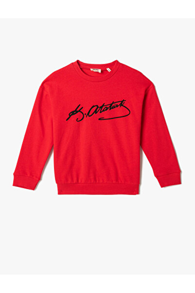 Koton Bedrucktes Baumwoll-Sweatshirt mit Atatürk-Signatur