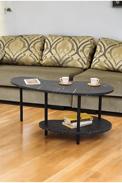 PEKA Fasülye Orta Sehpa Ahşap Ayaklı Sehpa Iki Raflı Sehpa Dekoratif Sehpa Gazetelikli - Mermer