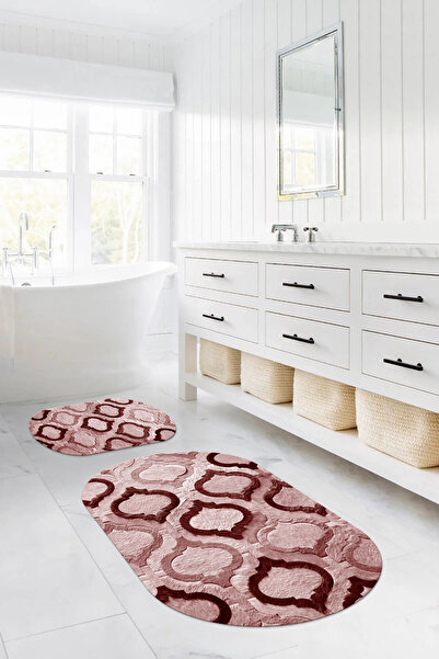 Napoli Home Set de scaune pentru toaletă cu covoraș de baie oval, imprimat di...