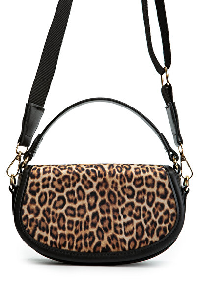 minebag Stella Suede Women's Crossbody Bag - Long Strap and Leopard Pattern