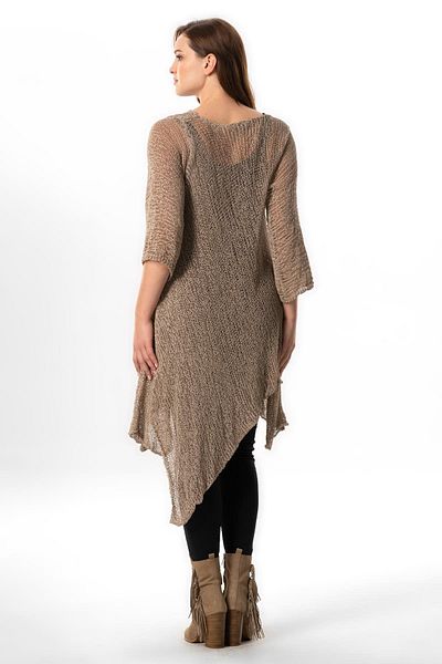 Eliş Şile Bezi Asymmetric Cut Half Sleeve Knitwear Tunic - Autumn and Winter, Mink Vzn
