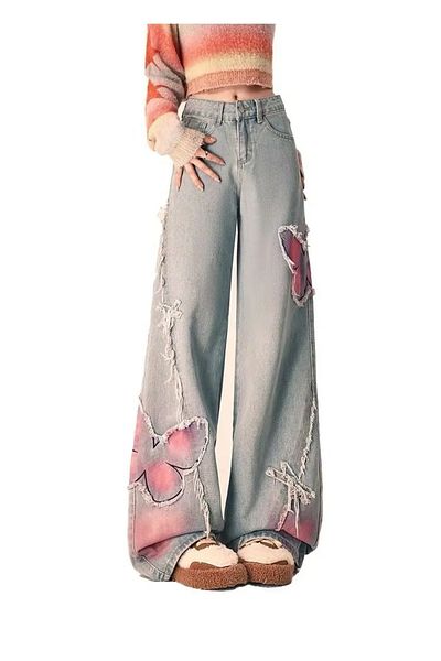 DESTİNE Y2K Butterfly Patterned Embroidered Baggy Pants