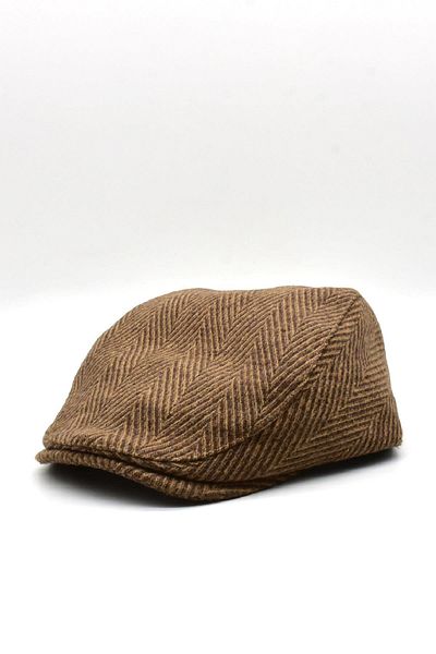 Külah Coffee Herringbone Pattern Newsboy Duckbill Classic Cap Wool Golf Cap