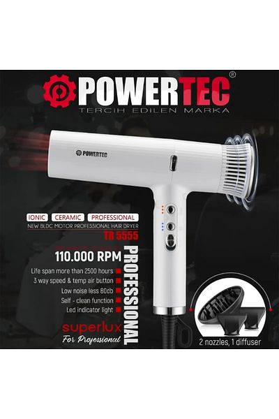 POWERTEC Tr-4444 White Superlux Ionic Supersonic Hair Dryer and Blow Dryer
