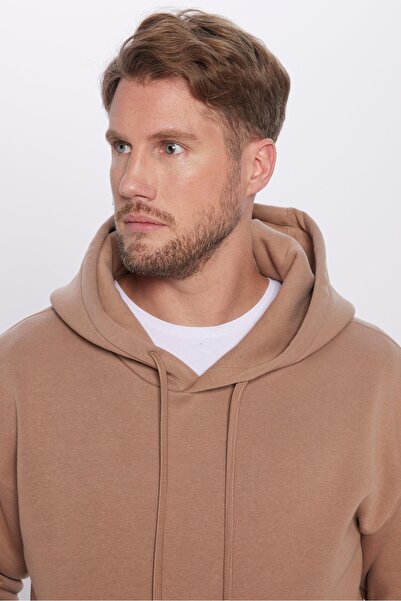 Tudors Φούτερ με κουκούλα Unisex Oversize, βαμβακερή μαλακή υφή, βασικό χρώμα βιζόν με φλις στο εσωτερικό