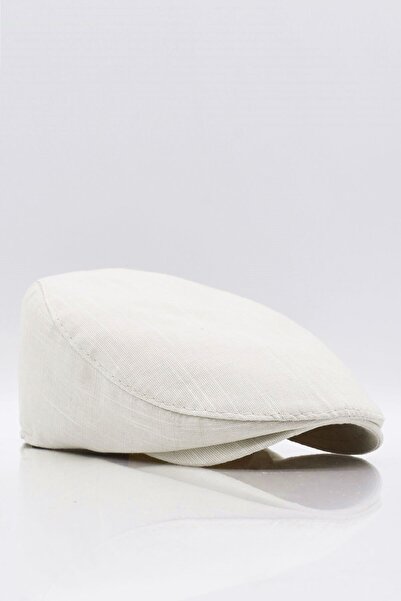 Külah Erkek Düz Pamuklu Açık Bej Flat Cap Kasket