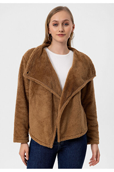 COOLHILL Brown Color Single Button Women's Plush Jacket
