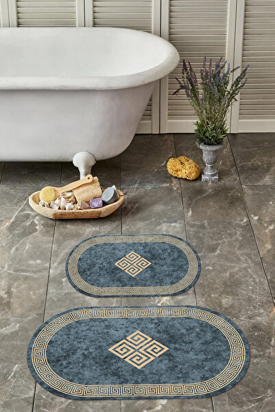 Napoli Home Classic Model Oval Bath Mat Toilet Set with Digital Washable Frame