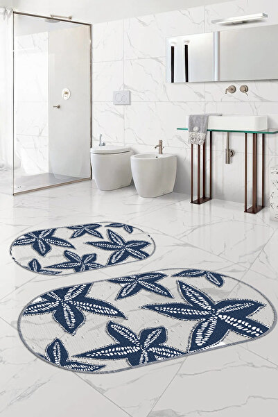 Napoli Home Set de scaune pentru toaletă cu covoraș de baie oval, lavabil, anti-alunecare, cu stea de mare