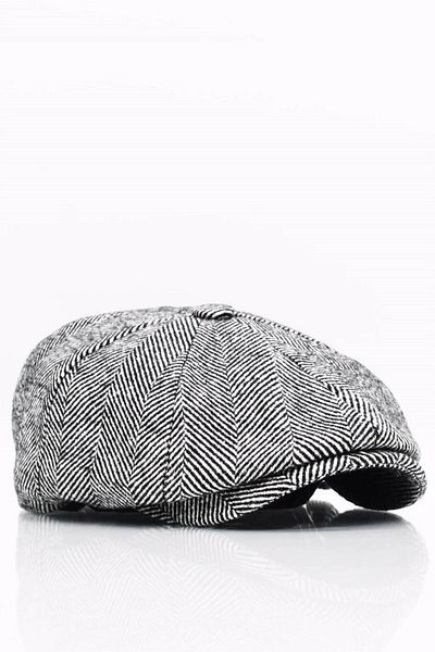 Külah Men's Hat British Style Premium Newsboy Striped Cap-black