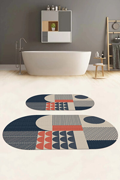 Napoli Home Covoraș de baie oval, lavabil, anti-alunecare, cu model modern, s...