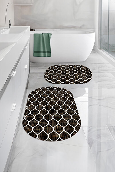 Napoli Home Σετ τουαλέτας με ψηφιακή εκτύπωση, πλενόμενο, απλό μοτίβο κούπας, οβάλ χαλάκι μπάνιου