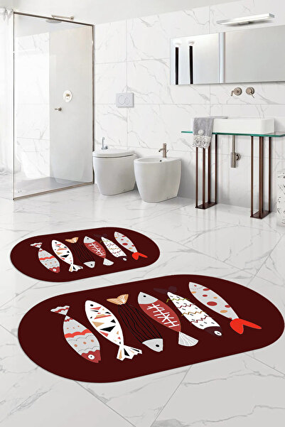 Napoli Home طقم مقعد المرحاض الرقمي القابل للغسل ذو النمط السمكي الملون البيضاوي