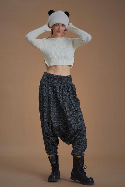 Los banditos Gipe Waist Detailed Winter Black Polka Dot Women's Shalwar Pants