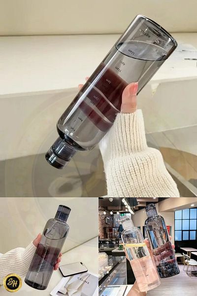 Snow Homs 500ml Healthy Glass Water Bottle - Motivated, Leak-Proof Flask and Borosilicate Glass Blackened