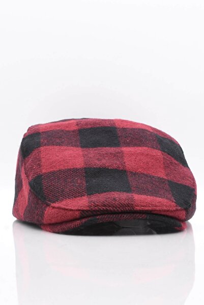 Külah Men's Brood Plaid Wool Red Cap Hat