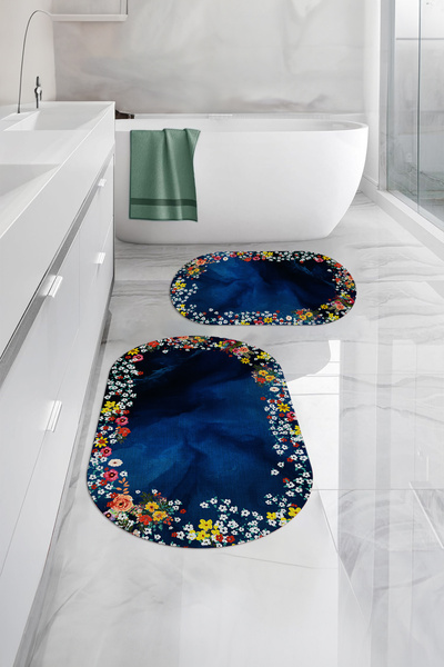 Napoli Home Set de toaletă pentru covoraș de baie oval, lavabil digital, cu m...