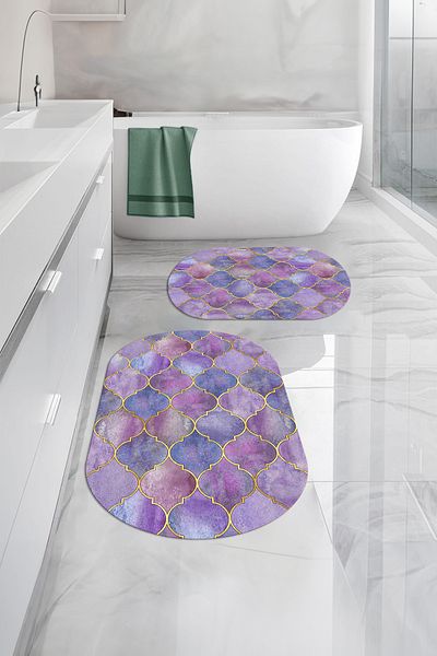 Napoli Home Set de scaun de toaletă pentru baie ovală, lavabil digital, anti-alunecare, cu model, WC-81-COLOR,