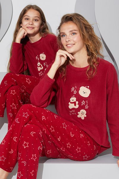 Siyah İnci Set de pijamale din lână cu broderie bordeaux 24223065
