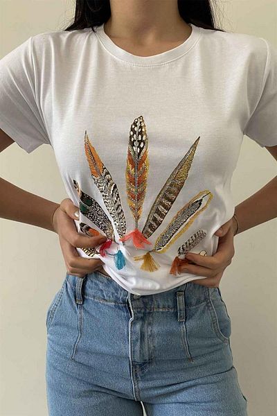İstangül Butik Μπλουζάκι Indian Crew Neck Design